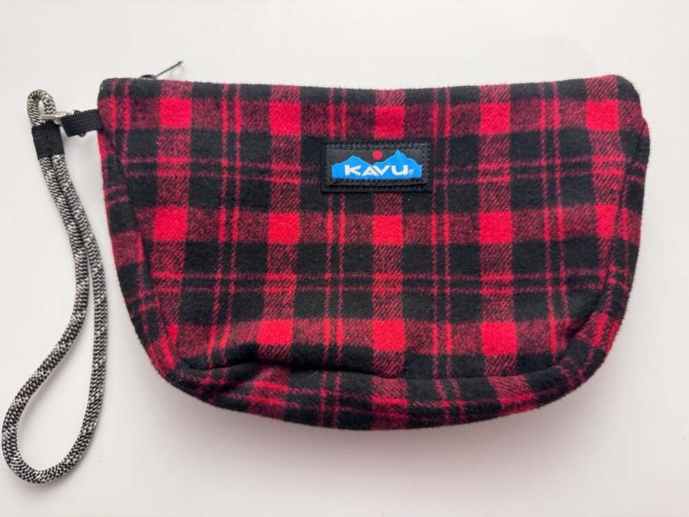 KAVU Red Black Plaid Wool Flannel Zippered Pouch Wristlet Clutch